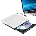 External CD/DVD Drive for Laptop, Type-C CD/DVD Player USB 3.0 Portable Burner Writer Reader Compatible with Mac MacBook Pro/Air iMac Desktop Windows 7/8/10/XP/Vista (White)