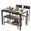 soges 4 Person Dining Table Set,43.3 inch Kitchen Table Set for 4,2 Chairs with Backrest,2-Person Bench with Storage Rack,Nesting Furniture Set for Dining Room and Restaurant, Rustic Oak
