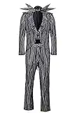 NUWIND Jack Skellington - Disfraz de cosplay de Halloween para hombre, traje a rayas con pantalones, pajarita de murciélago para adultos, accesorios de disfraz de Halloween (XL)