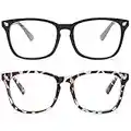 livho 2 Pack Blue Light Blocking Glasses, Computer Reading/Gaming/TV/Phones Glasses for Women Men,Anti Eyestrain & UV Glare (Matte Black+Leopord)