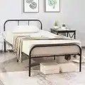 COSTWAY 3FT Single Metal Bed Frame, Twin Size Platform Bed with Headboard, Footboard and Underbed Storage Space, Slat Support Bedstead Base Mattress Foundation, No Box Spring Needed