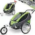 KESSER® Cruiser Kinderanhänger Fahrradanhänger 360° Drehbar mit Federung 2in1 Joggerfunktion Kinderfahrradanhänger + 5-Punkt Sicherheitsgurt, Jogger Fahrrad Anhänger für 1 bis 2 Kinder max. 40kg Grün