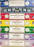 Satya Incense Gift Set Nag Champa, Super hit, Dragon's Blood, Sandalwood, Patchouli, Lavender, Positive Vibes, 15 g