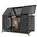 Snimoy Heavy Duty Dog Crate Dog Cage, 45" Indestructible Metal Dog Kennel Lockable for Medium Large Dogs with Sturdy Door Lock and Removable Trays, Roof Top Access
