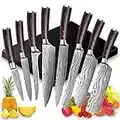 8 PCS Ensemble Couteau de Chef Professional,Couteaux de Cuisine japonais en Acier Inoxydable 5Cr15Mov Carbone, Lame de Couteau Extra Tranchante avec Manche Ergonomique，pour le maisons et le restaurant