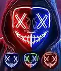 AnanBros Scary LED Halloween Mask The Purge Mask, Light up Mask Cosplay, LED Rave Face Mask Costume 3 Lighting Modes, Halloween Face Masks for Men Women Kids-Blue & Red