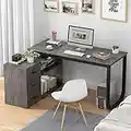 Homsee Home Office Computer Desk Corner Desk with 3 Drawers and 2 Shelves, 55 Inch Large L-Shaped Study Writing Table with Storage Cabinet - Dark Grey