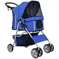 PawHut Passeggino per Cani Pieghevole Carrello per Animali Domestici Carrello Carrozzina Blu 75x45x97cm