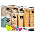 GoMaihe Cereal Storage Containers Set of 8, Plastic Airtight Food Storage Containers with Lids, Storage Jars for Storing Pasta, Rice, Rlour, Dog, Cat, Pet Food, Cereal Dispenser Kitchen Organiser