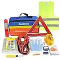 QLOUNI Kit di Emergenza 12-in-1 per l'auto, Strumento di Emergenza per Auto, Kit di Sicurezza per Auto Euro Assistenza Stradale Multifunzionale con Cavi Jumper, Fune di Traino, Triangolo, ECC.