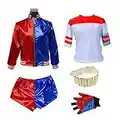 Formemory Halloween Costume Quinn Bambina, Carnevale Quinn Squad Cosplay Costume Outfit per Ragazze kit Cappotto, Maglietta, Pantaloncini e Guanto (Bambina, Kids（140cm/4.5ft）)