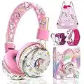 Auriculares Inalámbricos Niños, Auriculares Unicornios para Niñas, Cascos Infantiles Bluetooth con Micrófono, Auriculares Ajustables para Niños Mayores de 2 Años, Compatible con Ipad/Fire Tablet(Rosa)