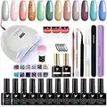 Gel Nail Polish Kit with 80W Nail Lamp Phoenixy 12 Colors Gel Polish Starter Kit for Beginners with Manicure Tools Gel Nail Set Gift for Women