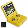 Handheld Game Console 3 inch Retro Clamshell Games Consoles Built-in Rechargeable Battery Portable Style Hand Held Game Video Consoles System V90 Yellow with Case 16GB