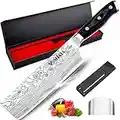 MOSFiATA 7” Chef's Knife, Japanese Meat Cleaver Kitchen Knife, Vegetable Cooking Knives Set, German High Carbon Stainless Steel with Ergonomic Handle, Finger Blade Guard Gifts for Women Men