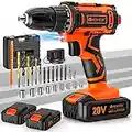 Drill Set, V VONTOX 20V Cordless Drill with 2 Batteries 2.0AH & Fast Charger, Home Power Drill 3/8" Keyless Chuck, 370 In-lb Torque, 2 Speed, 25+1 Position, 24pcs Drill for Fathers Day Gift