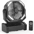 Ventilatore da campeggio 20000mAh con luce LED, ventilatore da tavolo auto-oscillante con telecomando e gancio, ventilatore da tenda con batteria ricaricabile, ventilatore da campeggio USB - Nero