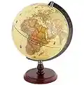 Exerz 25cm Globo Antiguo con Base de Madera - Mapa en Inglés - Globo Terráqueo Decoración de Escritorio Educativa/Geográfica - Mapa Moderno Con Color Antiguo - Diámetro 25cm