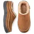 Zigzagger Men's Slip On Moccasin Slippers, Indoor/Outdoor Warm Fuzzy Comfy House Shoes, Fluffy Wide Loafer Slippers,Tan,9-10 D(M) US