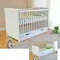 Cuna con cajón y tapa, con colchón de espuma de aloe vera, altura regulable, color blanco, convertible en cama infantil