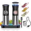 Gravity-Electric-Salt-and-Pepper-Grinder-Set - 𝐔𝐩𝐠𝐫𝐚𝐝𝐞𝐝 Large Capacity - USB Rechargeable Automatic Pepper Mill Grinder - Adjustable Coarseness - One Hand Operated - Stainless Steel, LED Light