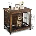 GOPLUS Cage pour Chien en Bois avec 2 Entrées et Plateau Amovible, Cage Anti-Mastication pour Chien, Chenil pour Chien de Style Meuble, Table d'Appoint d'Intérieur Moderne pour Petits Chiens