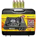 PORTABLE GAS COOKER STOVE + 4 BUTANE BOTTLES CAMPING BBQ PARTY BURNER BLACK FOR OUTDOOR BBQ PICNICS FIRE GRILL LIGHTWEIGHT WITH CASE