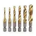 6Pcs Drill Tap Combination Titanium Coated HSS 1/4inch Hex Shank Metric Thread Drill And Tap Bits Set M3-M10