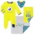 Disney Pixar Monsters Inc. Mike Baby Boys Coverall Bib Burp Cloth Blanket Set 0-6 Months Blue/Green