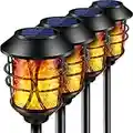 TomCare Solar Lights Metal Flickering Flame Solar Torches Lights Waterproof Outdoor Heavy Duty Lighting Solar Pathway Lights Landscape Lighting Dusk to Dawn Auto On/Off for Garden Patio Yard, 4 Pack