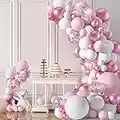 107 Pcs Pink Balloon Garland Arch Kit, Pink White Latex Balloon Arch Kit with Gold Confetti Balloon, Balloon Garland Strip Party Decorations DIY for Party, Baby Shower, Wedding, Birthday, Graduation