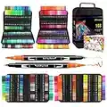 Efimeso 168 Colouring Pens for Artists Drawing Sketching Calligraphy, Dual Tip Brush Markers Felt Tip Pens for Adults Colouring