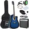 Best Choice Products 41in Full Size Acoustic Electric Cutaway Guitar Set w/ 10-Watt Amp, Capo, E-Tuner, Case - Blue