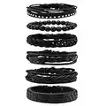 MILAKOO 6 Pcs Black Braided Leather Bracelets for Men Women Cuff Wrap Wristbands