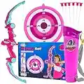 Toysery Bow and Arrow for Kids with LED Flash Lights - Archery Set with 6 Suction Cups Arrows, Target, and Quiver, Practice Outdoor Toys Archery Set for Children Above 6 Years Old, Pink