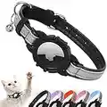 Reflective AirTag Cat Collar, FEEYAR Integrated Air Tag Cat Collar for Apple, Leather GPS Cat Collar with AirTag Holder and Bell [Black], Tracker Cat Collars for Girl Boy Cats, Kittens and Puppies