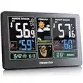 Newentor Weather Station Wireless Indoor Outdoor Thermometer, Color Display Digital Weather Thermometer with Atomic Clock, Forecast Station with Calendar and Adjustable Backlight, Black