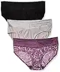 Warner's Blissful Benefits No Muffin Top 3 Pack Hipster Panties Slip a Culotte, Amaranto-Stampa Astratta/Nero/Platino, L Donna