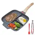 Bobikuke Sarten Parrilla 3 en 1, Grill Asador con Rayas de Desayuno Olla de Aluminio de Varias Secciones Sartén Cuadrada Antiadherente, Apto para Todo Tipo de Cocinas Incluido Inducción 28 x 24 cm