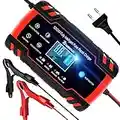 NWOUIIAY Cargador Batería Auto Rojo Automático 8A 12V 24V con Modo Invierno y Verano y Función de Mantenimiento Cargador Baterías Coche para Coche Moto Barco