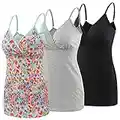 MANCI Top Top Tank Cami, pigiama premaman in cotone da donna Top reggiseno per l'allattamento al seno, nero+luce blu stampa+grigio, M