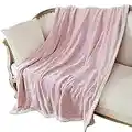 Queenshin Coperta Pile Flanella Striscia Rosa Calda Matrimoniale Pelosa, 320 GSM Plaid Divano Super Morbida Accogliente per Sofa o Letto Cura Facile, 150 x 200 cm