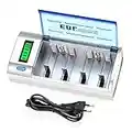 EBL Chargeur de Piles Universel- LCD Chargeur Universel 906 pour AA/ HR6, AAA/ HR3, C/ HR14, D/ HR20 Piles Rechargeables en Ni-MH Ni-CD, avec Fonction de Décharge, avec 4 Slots de Charge