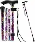 Aspect Folding Walking Sticks for Women and Men | Adjustable Walking Cane with Ergonomic Handle and Wrist Strap | Floral Lightweight Collapsible Walking Sticks - Purple Floral