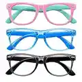 Blue Light Glasses for Kids 3 Pack Blue Light Blocking Glasses for Teen Boys Girls Age 3-10,Computer Screen Gaming TV Phone Glasses Anti Glare,UV & Eye Strain (Grey Black+Pink Green+Blue)