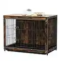 BingoPaw Jaula Perro, Jaulas para Perros Grande Madera Estilo Industrial con Superficie de Mesa Mueble Dog Crate Mesita de Noche Mesa Auxiliar con Puerta Techo Bandeja Extraíble L 97.5x59x74cm