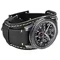 CooBES Compatible with Samsung Galaxy Watch 46mm/Galaxy Watch 3 45mm/Gear S3 Frontier/Classic Bands, 22mm Genuine Leather Cuff Bracelet Replacement Strap with Stainless Steel Buckle Men Women (Black)