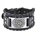 Juland Herren Retro Breites Metall Schwarz Herren Lederarmband Punk Style Lederarmband Pirat Armbänder Breiter Gürtel Manschette Armreif Rock Wrap für Männer Junge Einstellbar - Schwarz