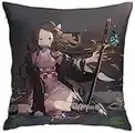 FVLFIL Syifasya Nezuko Pillowcases, Anime Japanese MangaThrow Pillow, Cartoon Cushion Cover for Sofa Living Room Bedroom Dorm Decor 18x18 Inch
