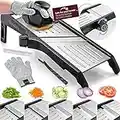 Gramercy Kitchen Co. Adjustable Stainless Steel Mandoline Food Slicer - Comes with One Pair Cut-Resistant Gloves || Vegetable Chopper Onion Slicer Potato Slicer Chip French Fry Julienne Slicer